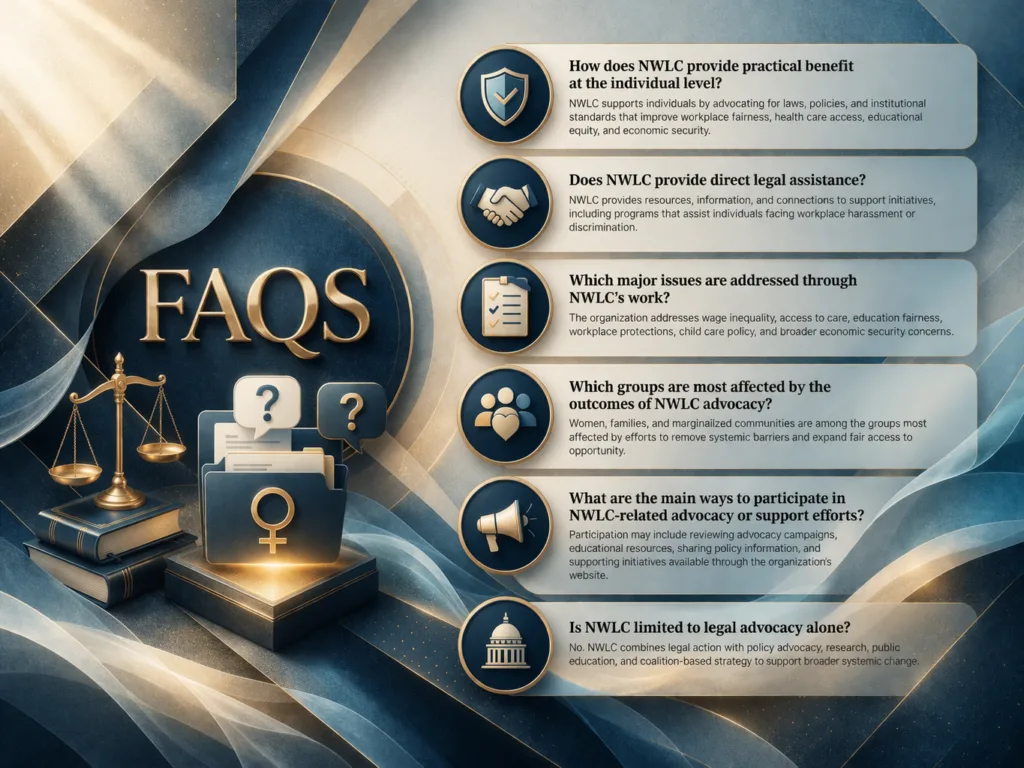 nwlc faqs abstract infographic showing legal policy support and equity systems