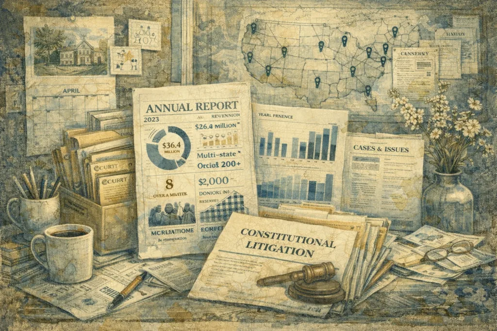 Institute for Justice collage showing nonprofit scale, multistate reach, and constitutional casework