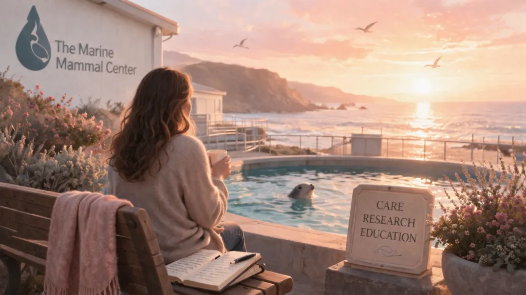 The Marine Mammal Center shown in warm coastal light with reflective rescue and ocean health imagery.