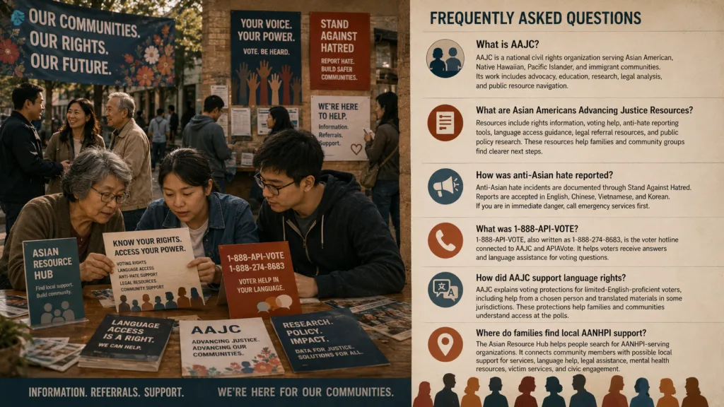 Asian American families reviewing multilingual civil rights and voting support resources
