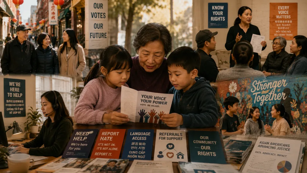 Asian American families accessing voter help and community civil rights resources