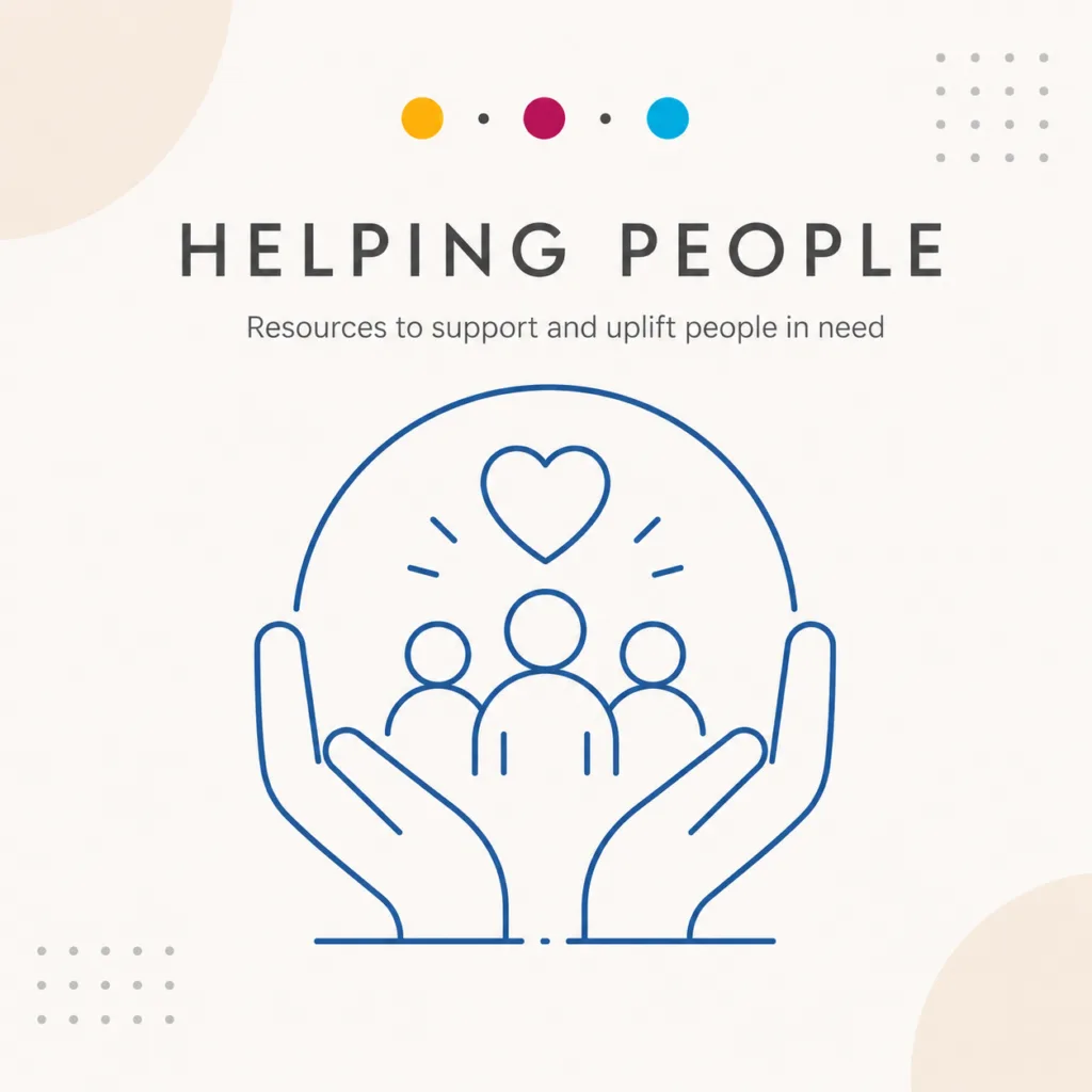 Helping People category graphic with blue line art of hands supporting people