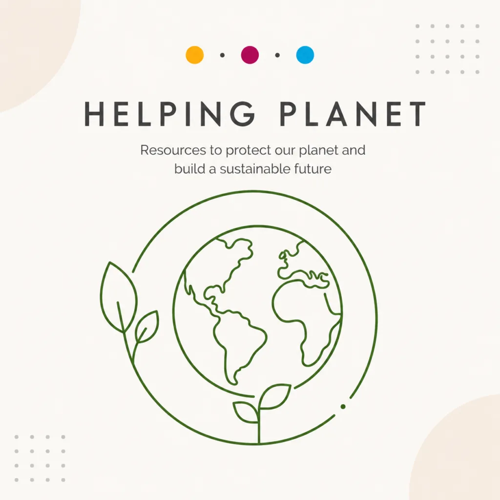 Helping Planet category graphic with green globe and leaf line art