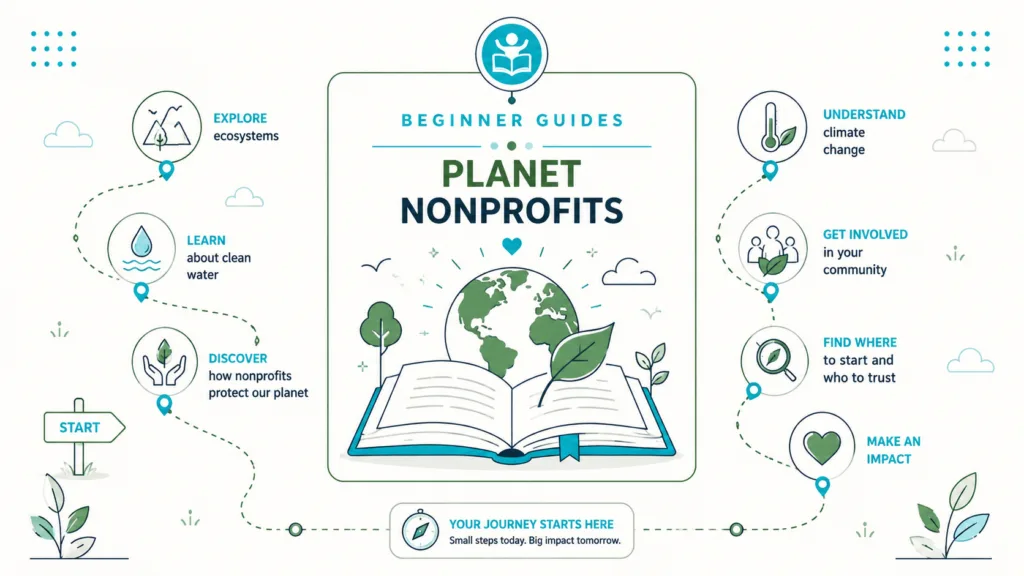 Beginner Guides Planet Nonprofits category illustration showing an environmental nonprofit learning journey